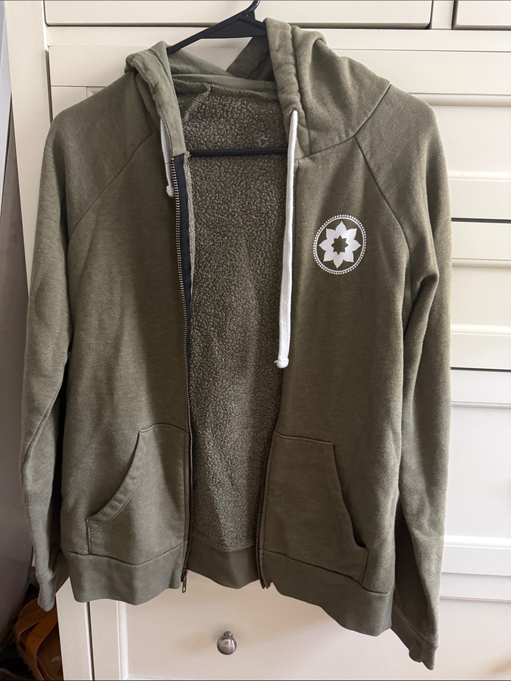 Club Pilates Olive Green zip-up hoodie with logo